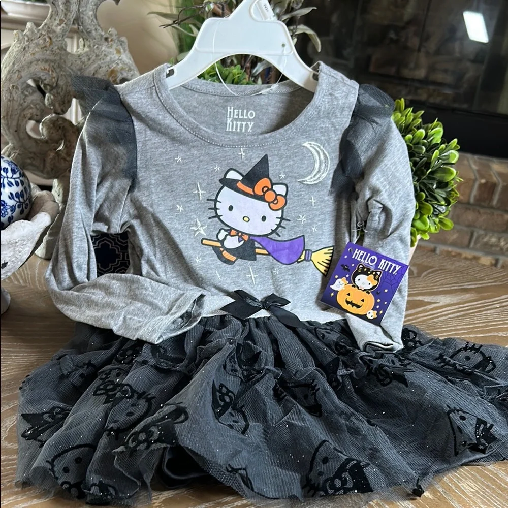 NWT! Hello Kitty Gray & Sparkly Black Tutu Halloween Witch Holiday Dress 2T